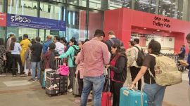 Long queues were seen near pillar number 8 of Pune International Airport at the IndiGo Reservation and Ticketing centre as flights kept getting cancelled.