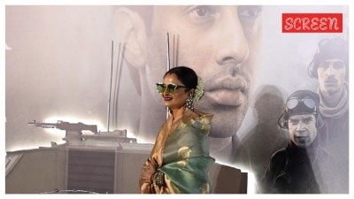 Rekha blesses Agastya Nanda at the premiere of his film Ikkis.