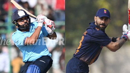 Rohit Sharma fell for a golden duck while Virat Kohli scored 77 in 61 balls. (Express Photo by Rohit Jain Paras and PTI)