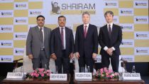 Parag Sharma and Umesh Revankar of Shriram Finance and Yasushi Itagaki and Masashige Nakazono of MUFG in New Delhi on Monday.