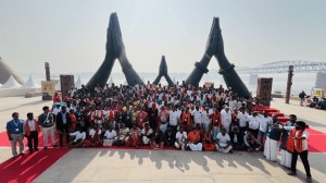 The Group of 207 tamil delegates who arrived at Namo Ghat to begin their journey on the fourth edition of the Kashi Tamil Sanghamam