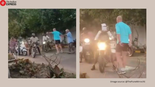 Foreigner stops people from riding on Pune footpath
