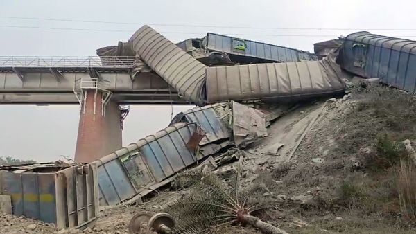 Derailment of eight wagons of a goods train in Bihar on Saturday night (PTI Photo)