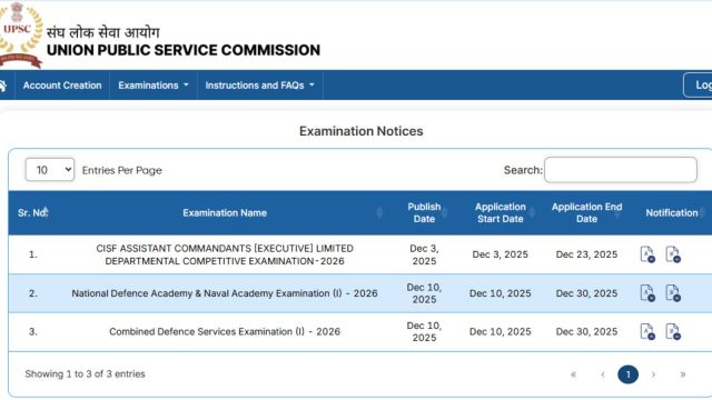 UPSC 2026 opens registration for 451 CDS & 394 NDA vacancies; apply by Dec 30