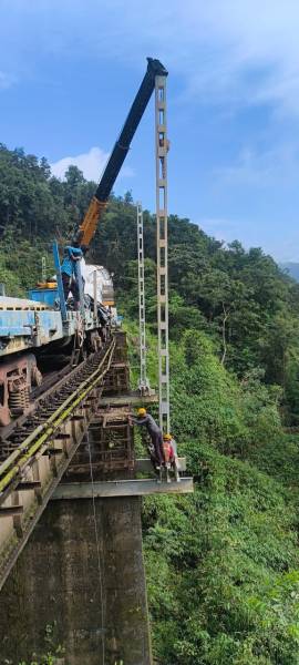 The electrification work on the section was taken up in December 2023. It involved the construction of five switching stations and full overhead electrification.