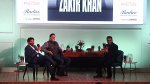 Comedian Zakir Khan in conversation with Anant Goenka and Devendra Pandey (Express photo by Amit Chakravarty)