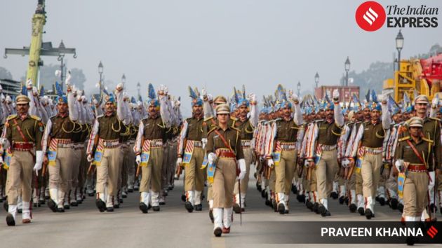 Uniformed personnel marched in coordinated formations as part of ongoing preparations