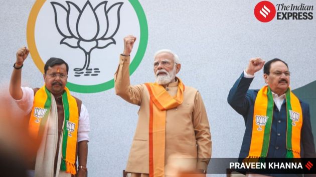 Outgoing BJP president J P Nadda was also at the headquarters to greet his successor during the leadership transition