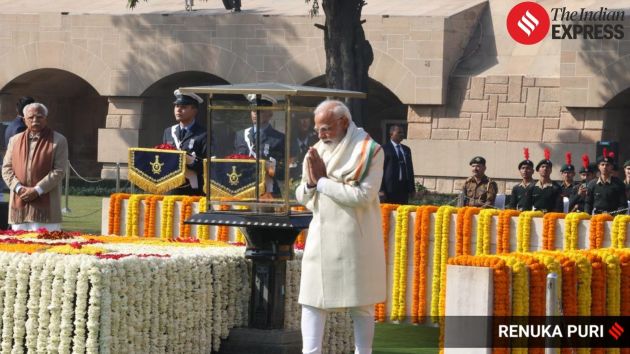 Vice President C.P. Radhakrishnan visited Raj Ghat to pay homage to Mahatma Gandh on Martyrs' Day