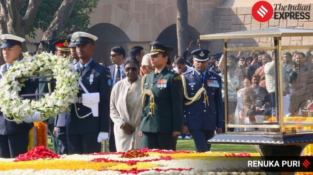 Dignitaries observed a two-minute silence in memory of Mahatma Gandhi during the tribute ceremony