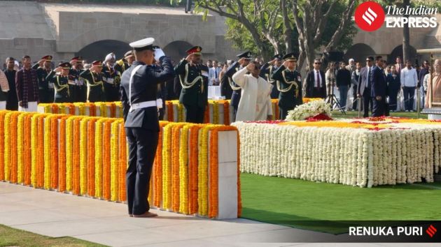 President Droupadi Murmu and Prime Minister Narendra Modi paid floral tributes to Mahatma Gandhi at Raj Ghat