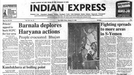 Kandukhera at boiling point, Haryana threat, Rajiv Gandhi, South Yemen fighting spreads, Consumer court, 40 Years Ago, editorial, Indian express, opinion news, current affairs