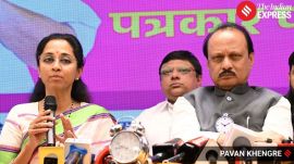 The joint appearance of both leaders came after Supriya Sule and other NCP (SP) leaders had largely remained absent from the campaign until the manifesto release