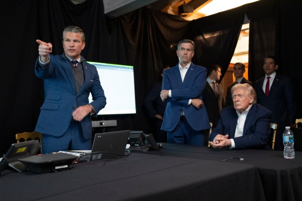 In this photo released by the White House, President Donald Trump monitors U.S. military operations in Venezuela with Defense Secretary Pete Hegseth and CIA Director John Ratcliffe, center, at Mar-a-Lago in Palm Beach, Fla., Saturday, Jan. 3, 2026. (AP/PTI) (AP01_04_2026_000010B)