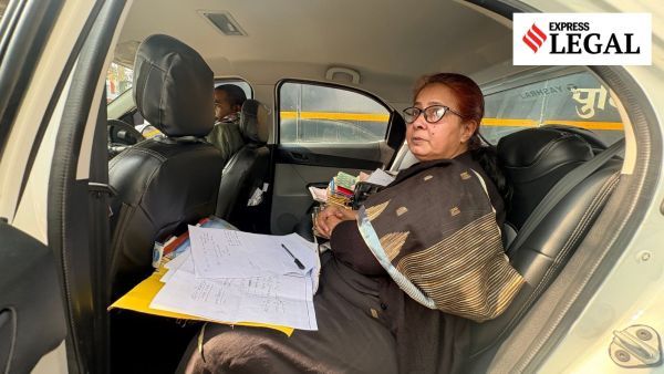 Advocate Anita Jha inside her car near Madhubani court