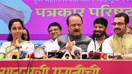 Ajit Pawar (2) The BJP and the Shiv Sena are locked in an open turf war during Maharashtra’s civic poll campaign, despite being Mahayuti partners at the state level. (Express Photo by Pavan Khengre)