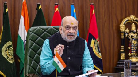 Home Minister Amit Shah delivers a video message at the inauguration of National IED Data Management System of NSG. (PTI Photo)