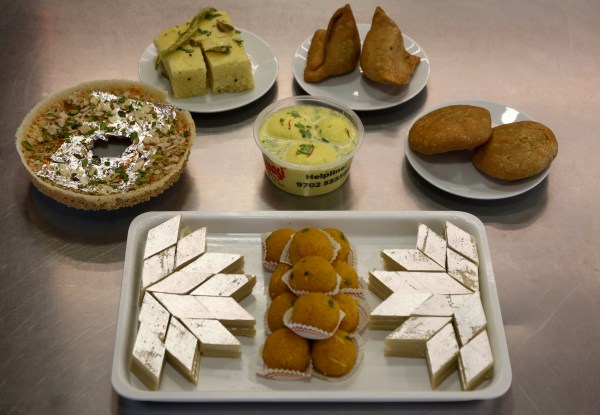 Pictured are some of Brijwasi’s most popular items, including rasmalai, motichoor ladoos, kaju katli, samosas, kachoris, dhokla and ghevar. Express photos by Akash Patil