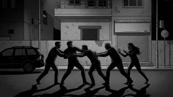 A video of the assault was widely shared on social media, showing the man’s son being punched, slapped, kicked, and stripped of his pants by the four men.