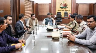 Karnataka Deputy Chief Minister DK Shivakumar with District In-charge Minister BZ Zameer Ahmed Khan during a meeting in connection with the Ballari riots on Tuesday. (Photo: ANI)