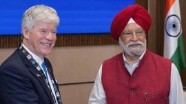 Union Minister Hardeep Singh Puri and Tim Hodgson, Minister of Energy and Natural Resources, Canada. (ANI Photo, enhanced with AI)