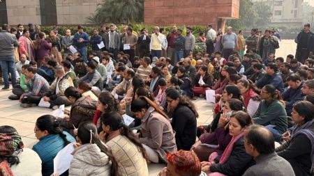 Court staff and lawyers protest outside building after colleague’s death, chanting “Justice for Harish”