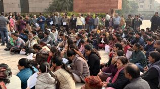 Court staff and lawyers protest outside building after colleague’s death, chanting “Justice for Harish”