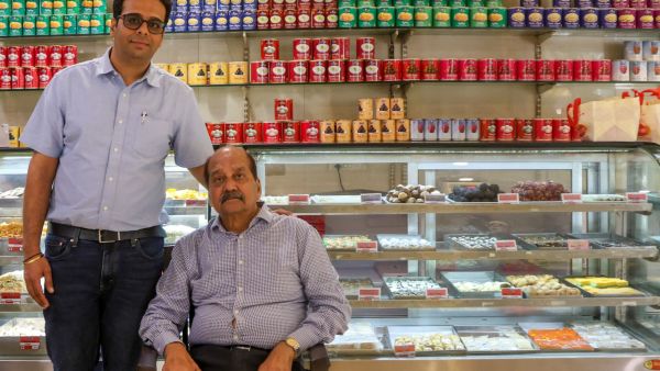 Kunal V Bajaj, fourth generation custodian of Punjabi Ghasitaram Halwai, with his father Vippal G Bajaj 