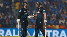 New Zealand batters Glenn Phillips and Mark Chapman in action against India during first T20I. (PHOTO: CREIMAS FOR BCCI)