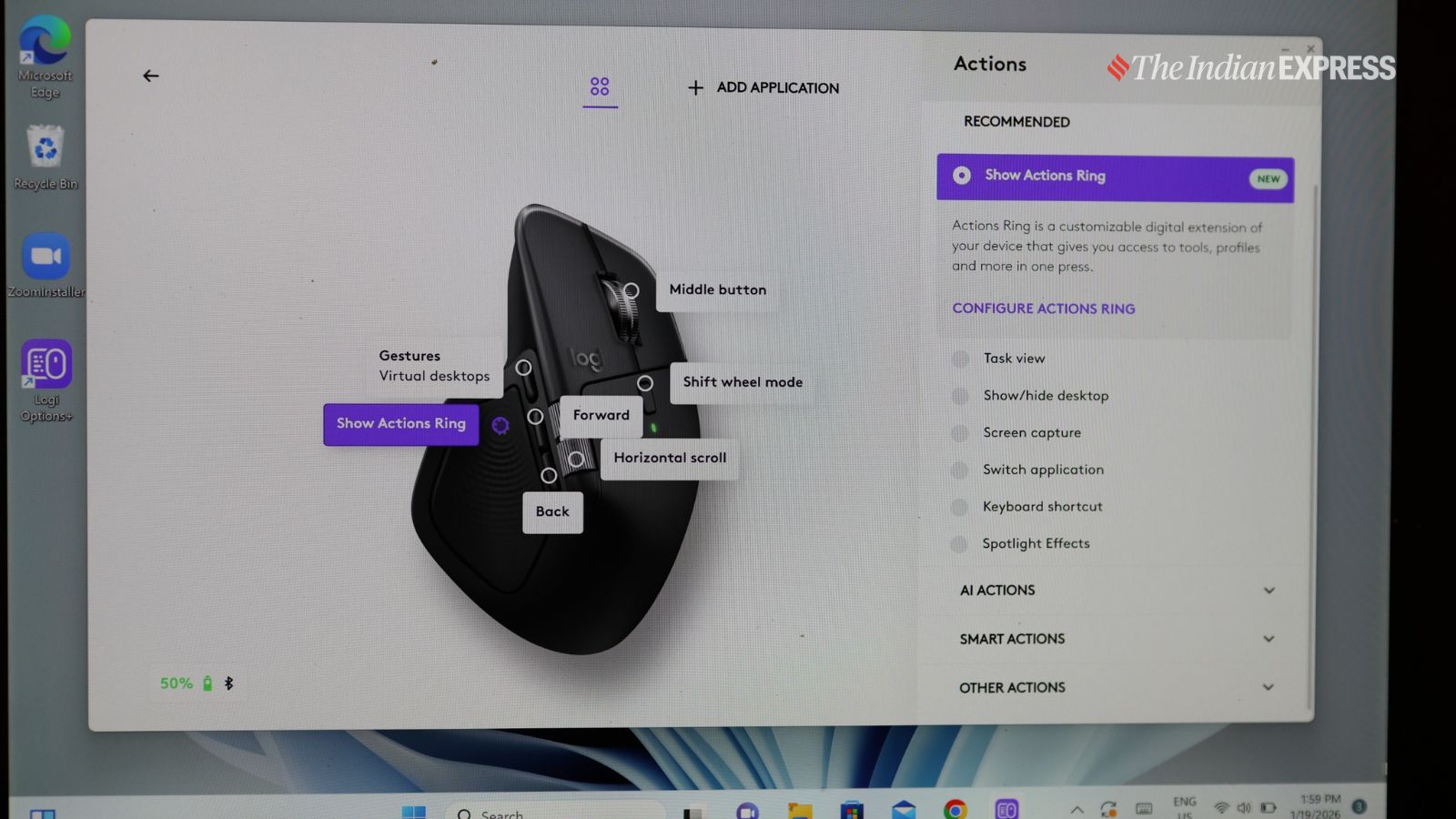 Feedback can be manually mapped to every button on the mouse through the Smart Actions feature. (Image credit: Anuj Bhatia/Indian Express)