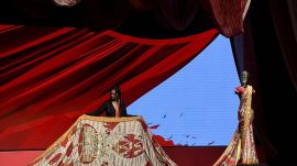 Supreet K Singh, filmmaker and co-founder and CEO of Red Dot Foundation, unveiling the Infinite Saree at Mumbai's Royal Opera House | Express Photo