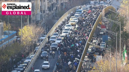 Protesters march in downtown Tehran, Iran, Monday, Dec. 29, 2025.