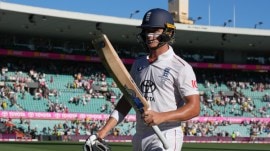 England's Jacob Bethell walks from the field at the close of play during on day four of the fifth and final Ashes cricket test between England and Australia in Sydney, Wednesday, Jan. 7, 2026. (AP Photo)