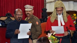 West Bengal Governor C. V. Ananda Bose administers the oath of Office to Justice Sujoy Paul as the Chief Justice of the Calcutta High Court