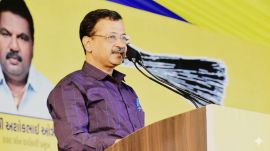 Aam Aadmi Party (AAP) National Convener Arvind Kejriwal. (Express Photo, enhanced using Google Gemini)