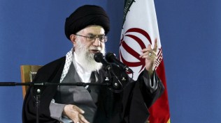 Iranian supreme leader Ayatollah Ali Khamenei delivers a speech.