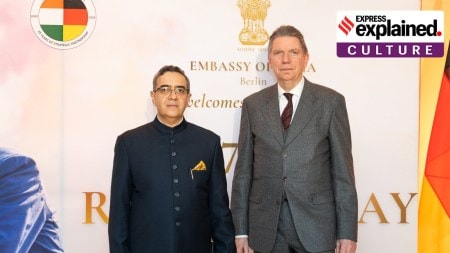 Ajit V Gupte, the Indian Ambassador to Germany, with Lars-Christian Koch after the Padma Shri announcement.