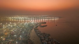 Magh Mela, Prayagraj Magh Mela, Prayagraj, Swami Saraswati row, Sanatan Dharma, Congress, Swami Avimukteshwaranand Saraswati, Shankaracharya, Uttar Pradesh Police, Samajwadi Party, Indian express news, current affairs