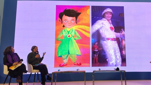 Bollywood icon Rishi Kapoor’s costume from the film Karz inspired the imagery. 