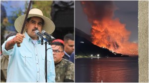 Attack on Venezuela: Venezuelan President Nicolas Maduro; smoke rises from the 'bombing' site (Pic: X@MarioNawfal)