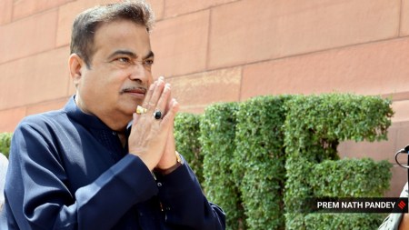 Union minister Nitin Gadkari at the parliament house in New Delhi