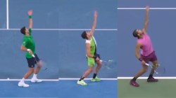 Looking at three images side-by-side – Djokovic and Alcaraz serving in Melbourne this week, and Alcaraz serving at the US Open – the differences are clear. And so is the inspiration, especially with the curled-up right wrist. (PHOTO: Screengrabs)