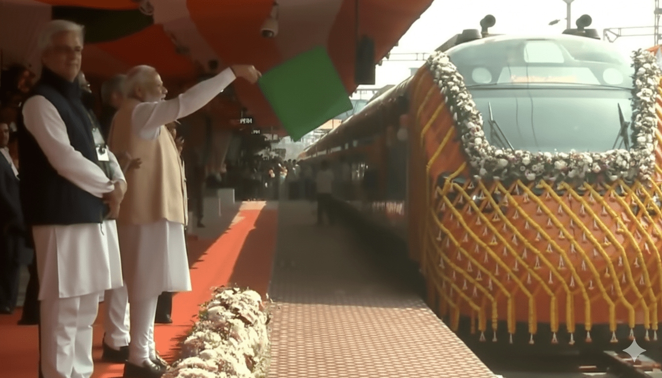 PM Modi flags off the new Vande Bharat train.