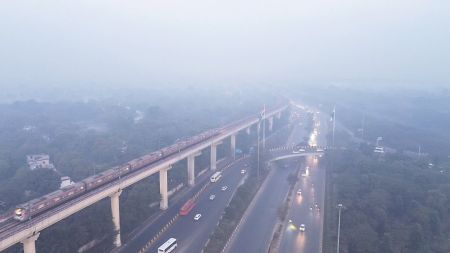 An aerial view from Dhaula kuan as a thick layer of dense fog amid the ongoing cold wave, in New Delhi on Monday. (Photo/ANI)