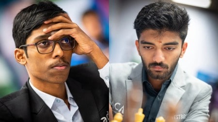 L-R: Praggnanandhaa and Gukesh in action during Tata Steel Masters 2026. (PHOTO: Tata Steel Masters/Lennart Ootes)