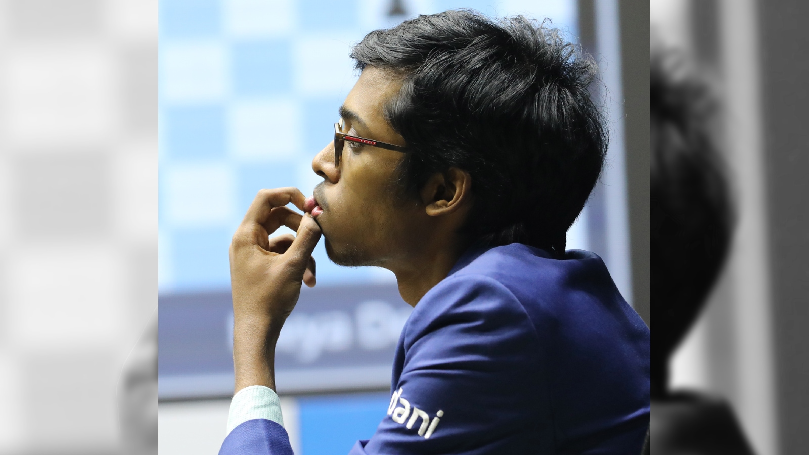 India's R Praggnanandhaa thinks about his next move during a game in Tata Steel Chess India in Kolkata. (Express photo by Partha Paul)