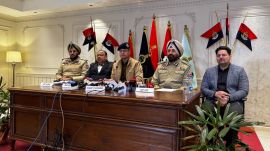 Amit Prasad, ADGP Counter Intelligence, GPS Bhullar, Commissioner Amritsar police, and Sukhchain Singh Gill, IG (Headquarters), were also present at the press conference. (Express Photo)