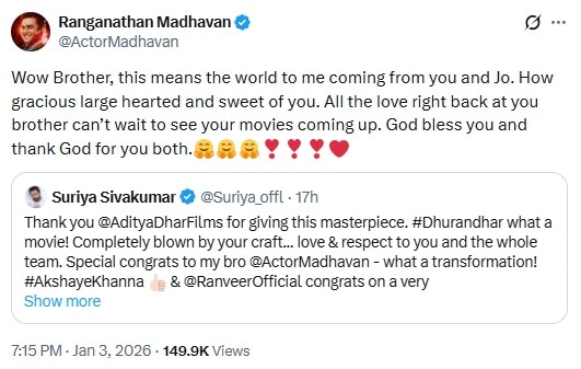 R Madhavan reacts to Dhurandhar praise