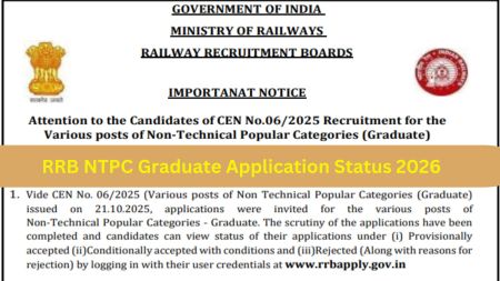 RRB NTPC Graduate 2026: Application status out for 5810 vacancies 
