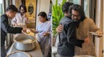 Japanese chef Takamasa Osawa serving biryani to Ram Charan and his family